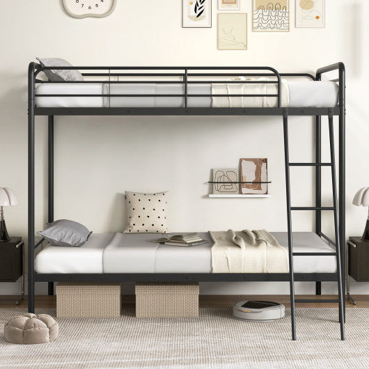 Heavy Duty Metal Bunk Bed with Ladder and Safety Guardrails-Black