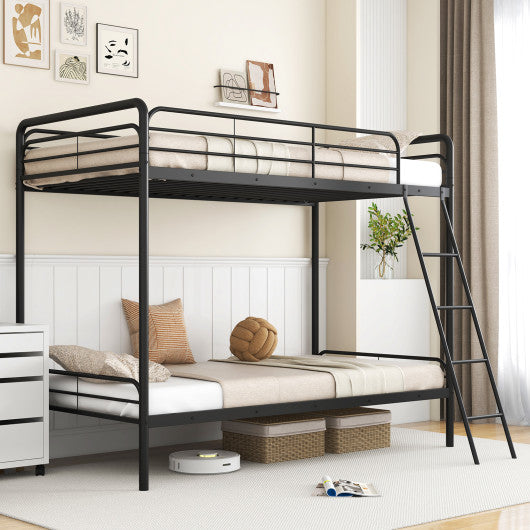 Heavy Duty Metal Bunk Bed with Ladder and Safety Guardrails-Black