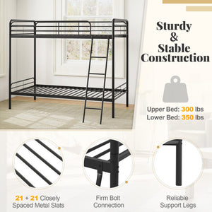 Heavy Duty Metal Bunk Bed with Ladder and Safety Guardrails-Black