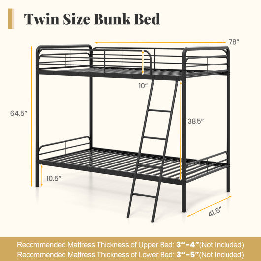 Heavy Duty Metal Bunk Bed with Ladder and Safety Guardrails-Black