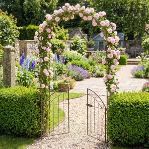 Heavy-Duty Metal Garden Arch with Gate and Safety Latch-Bronze
