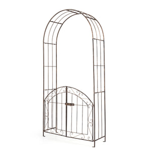 Heavy-Duty Metal Garden Arch with Gate and Safety Latch-Bronze