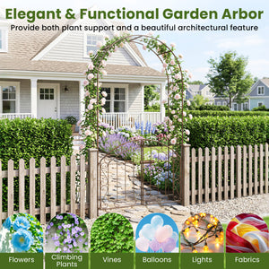 Heavy-Duty Metal Garden Arch with Gate and Safety Latch-Bronze