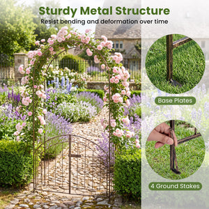 Heavy-Duty Metal Garden Arch with Gate and Safety Latch-Bronze