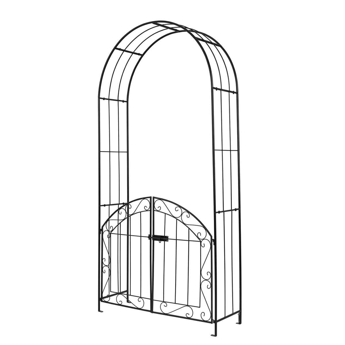 Heavy-Duty Metal Garden Arch with Gate and Safety Latch-Black