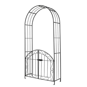 Heavy-Duty Metal Garden Arch with Gate and Safety Latch-Black
