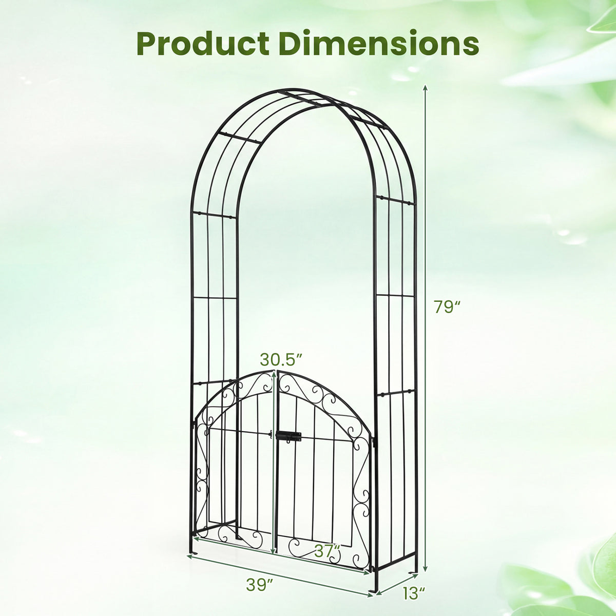 Heavy-Duty Metal Garden Arch with Gate and Safety Latch-Black