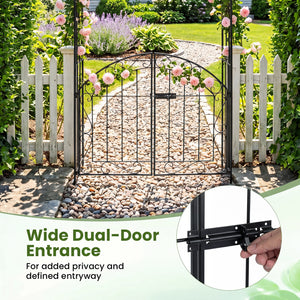 Heavy-Duty Metal Garden Arch with Gate and Safety Latch-Black