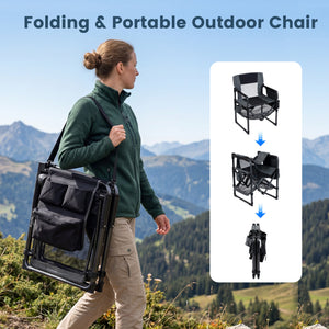 Heavy Duty Outdoor Camping Chair with Cup Holder and Bottle Opener-Black