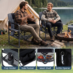 Heavy Duty Outdoor Camping Chair with Cup Holder and Bottle Opener-Black