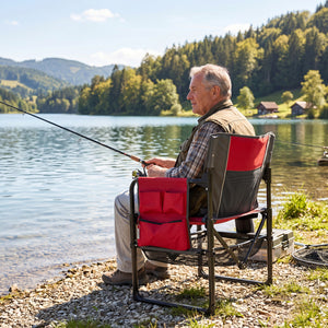 Heavy Duty Outdoor Camping Chair with Cup Holder and Side Pocket-Red
