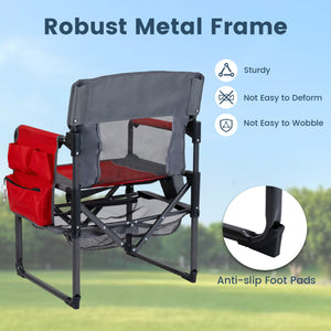 Heavy Duty Outdoor Camping Chair with Cup Holder and Side Pocket-Red