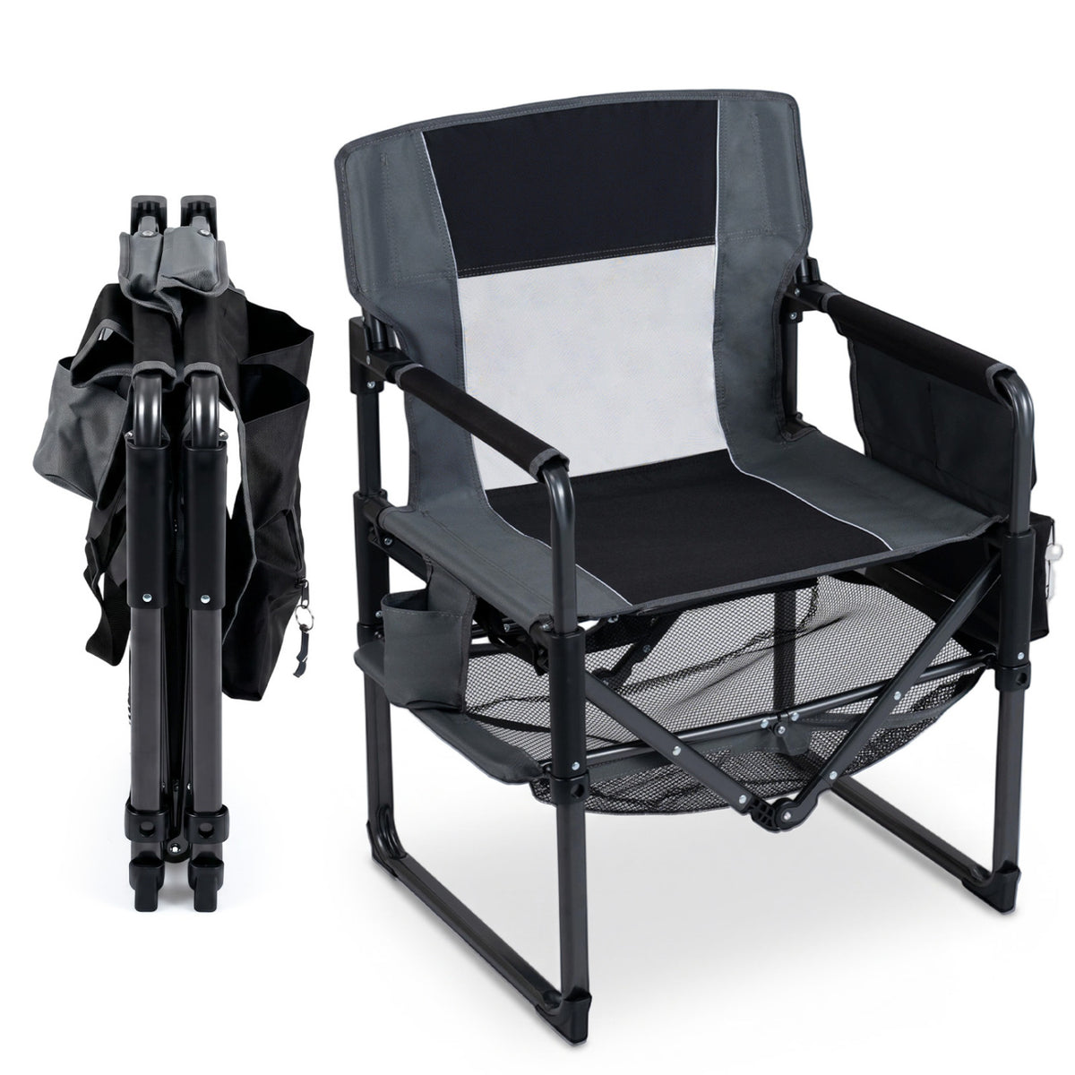 Heavy Duty Outdoor Camping Chair with Cup Holder and Side Pocket-Black