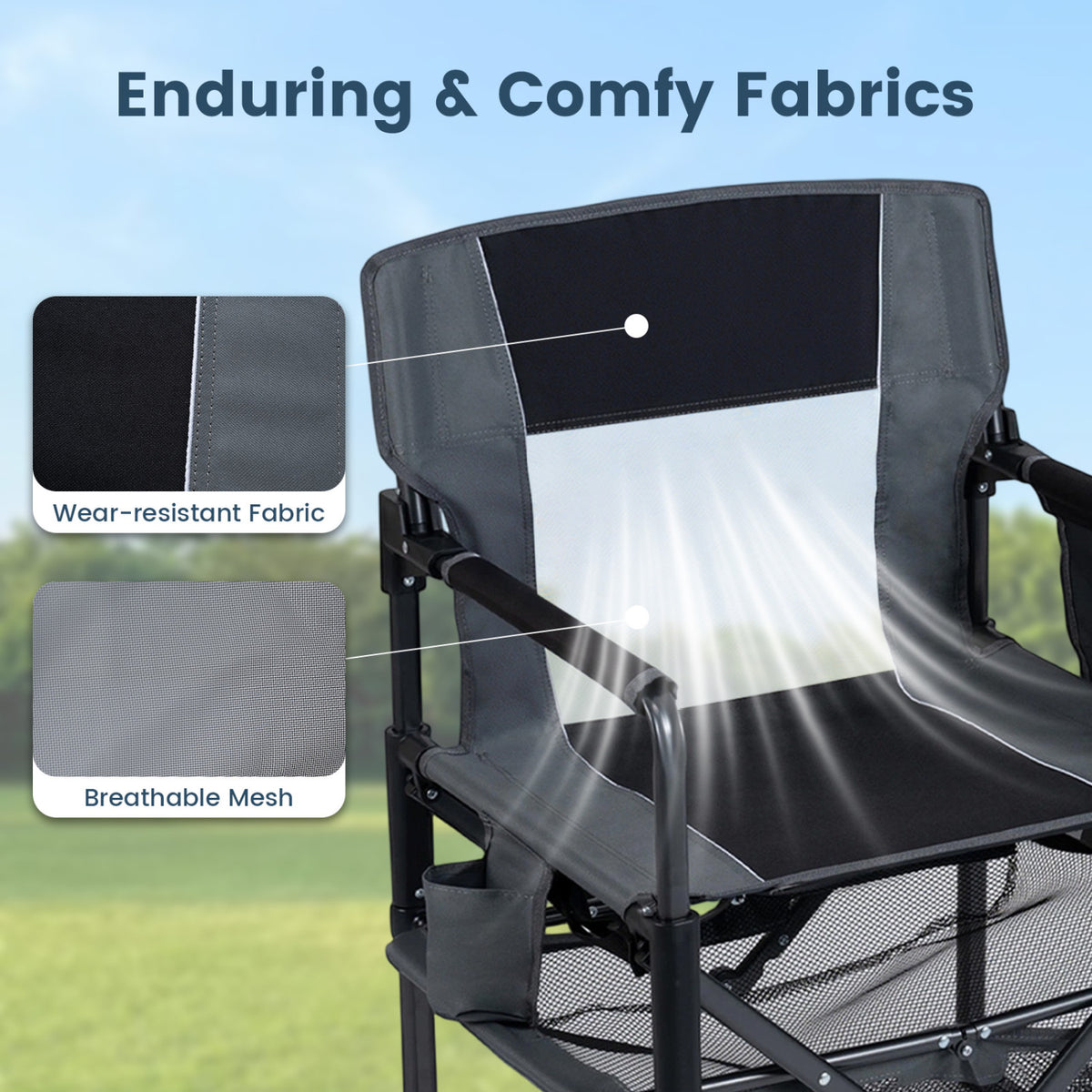 Heavy Duty Outdoor Camping Chair with Cup Holder and Side Pocket-Black