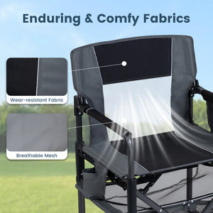 Heavy Duty Outdoor Camping Chair with Cup Holder and Side Pocket-Black