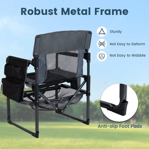 Heavy Duty Outdoor Camping Chair with Cup Holder and Side Pocket-Black