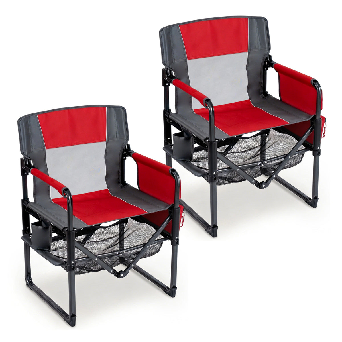 Heavy Duty Outdoor Camping Chair with Cup Holder and Bottle Opener-Red