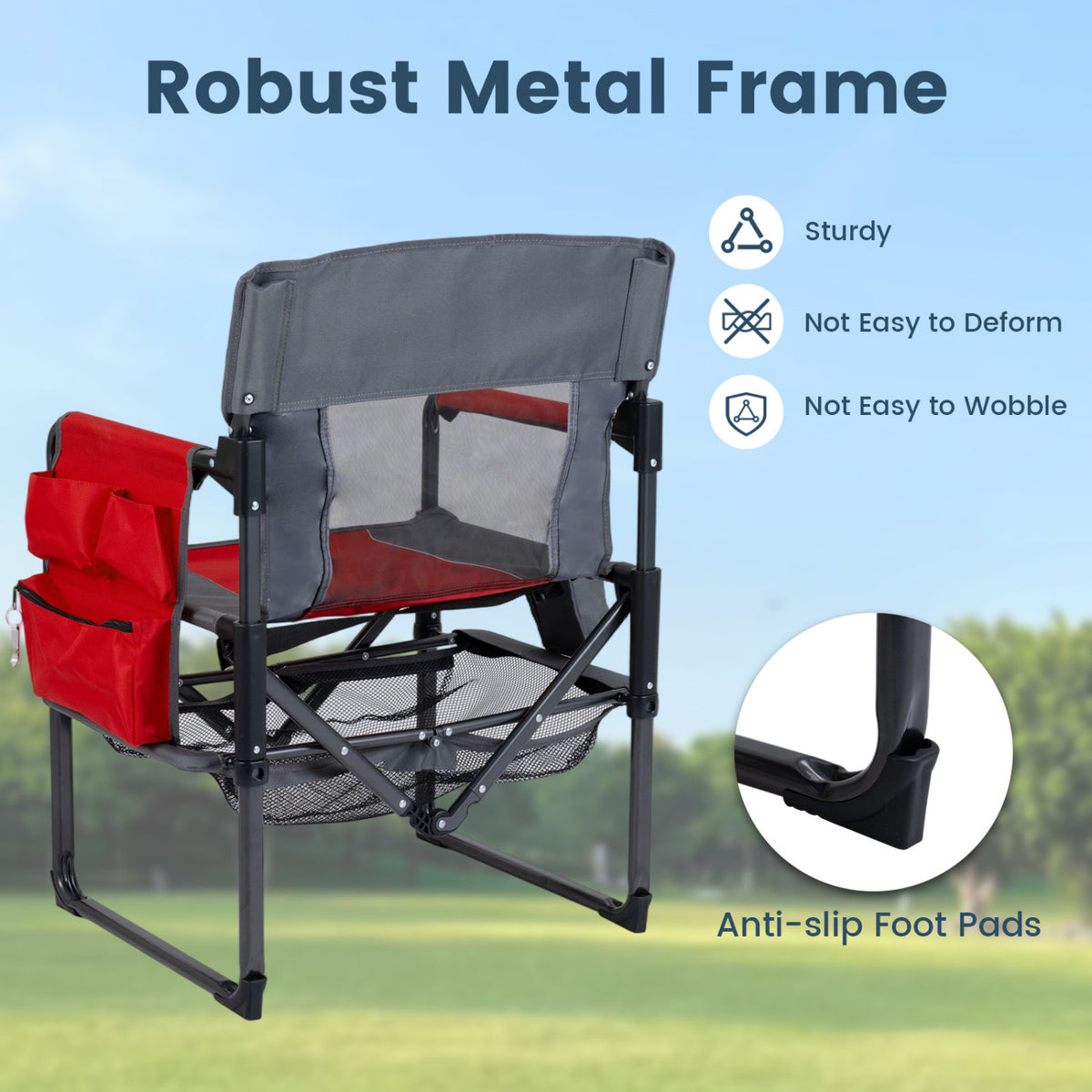 Heavy Duty Outdoor Camping Chair with Cup Holder and Bottle Opener-Red