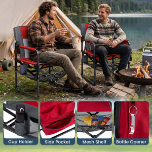 Heavy Duty Outdoor Camping Chair with Cup Holder and Bottle Opener-Red