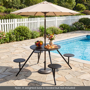 Heavy Duty Round Picnic Table for 4 with Iron Seats & Umbrella Hole-Black