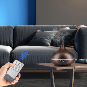550ml Aroma Air Humidifier Essential Oil Diffuser  Aromatherapy Electric Ultrasonic cool Mist Maker for Office Home Bedroom Living Room Study Yoga Spa - Wood Grain, 7 Colors LED Light