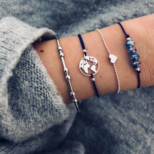 Boho Rose Map Bracelets & Bangles for Women Bohemian Round  Charm Bracelet Set Fashion Multilayer Accessories Luxury Jewelry