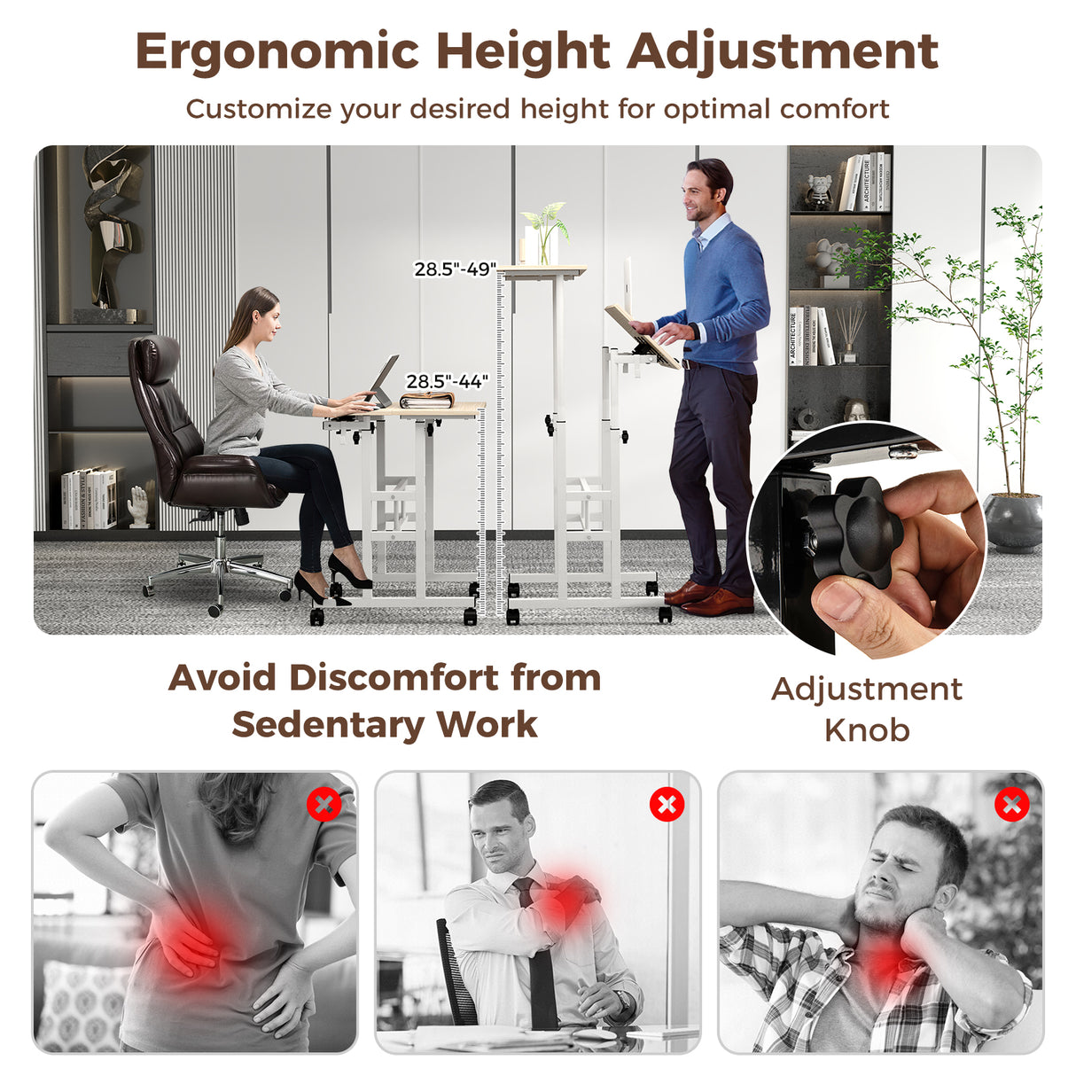 Height-adjustable Mobile Standing Desk with Split Top and Adjustable Angle-Natural