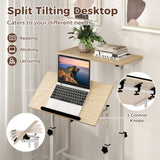 Height-adjustable Mobile Standing Desk with Split Top and Adjustable Angle-Natural
