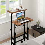 Height-adjustable Mobile Standing Desk with Split Top and Adjustable Angle-Natural