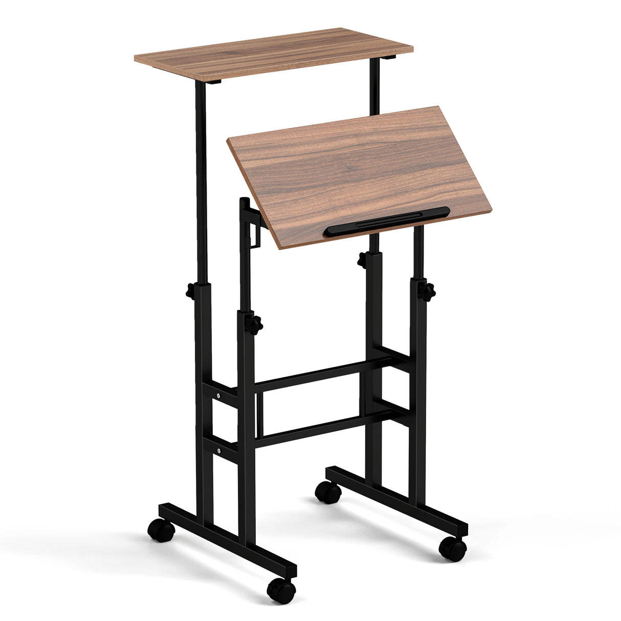 Height-adjustable Mobile Standing Desk with Split Top and Adjustable Angle-Natural