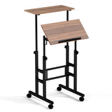 Height-adjustable Mobile Standing Desk with Split Top and Adjustable Angle-Natural