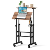 Height-adjustable Mobile Standing Desk with Split Top and Adjustable Angle-Natural