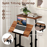 Height-adjustable Mobile Standing Desk with Split Top and Adjustable Angle-Natural