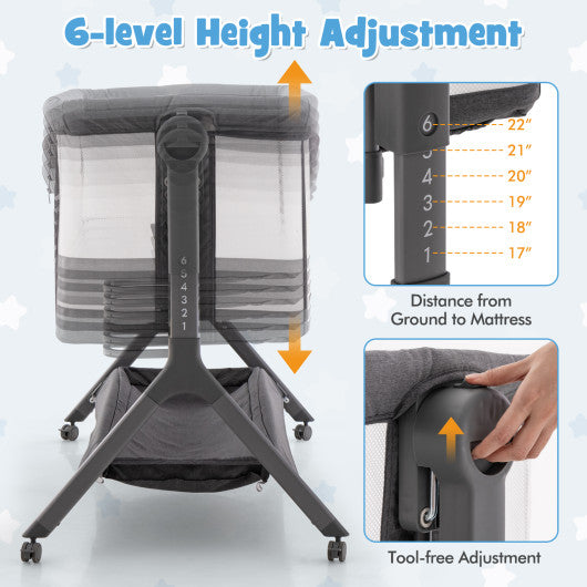 Height Adjustable Bedside Sleeper with Storage Bag and Soft Mattress for Baby-Gray