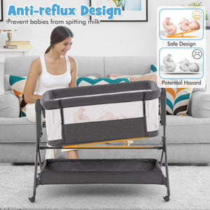 Height Adjustable Bedside Sleeper with Storage Bag and Soft Mattress for Baby-Gray