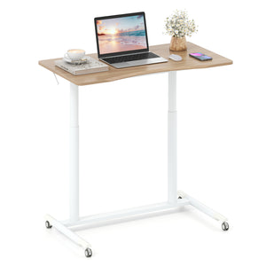 Height Adjustable Computer Desk Sit to Stand Rolling Notebook Table -Natural