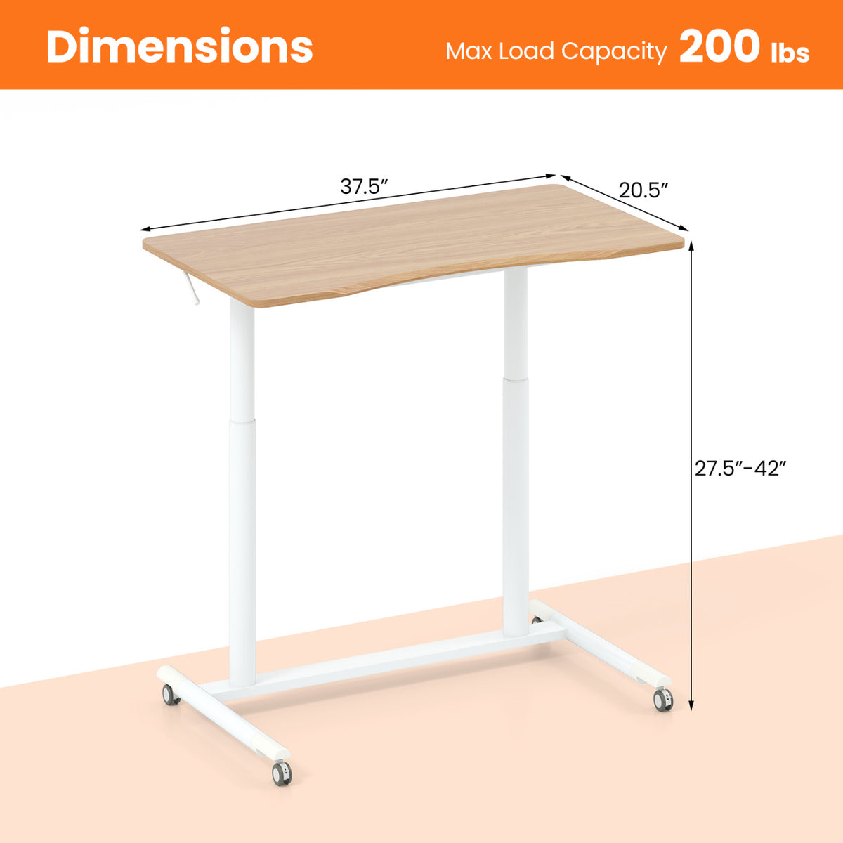 Height Adjustable Computer Desk Sit to Stand Rolling Notebook Table -Natural