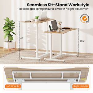 Height Adjustable Computer Desk Sit to Stand Rolling Notebook Table -Natural