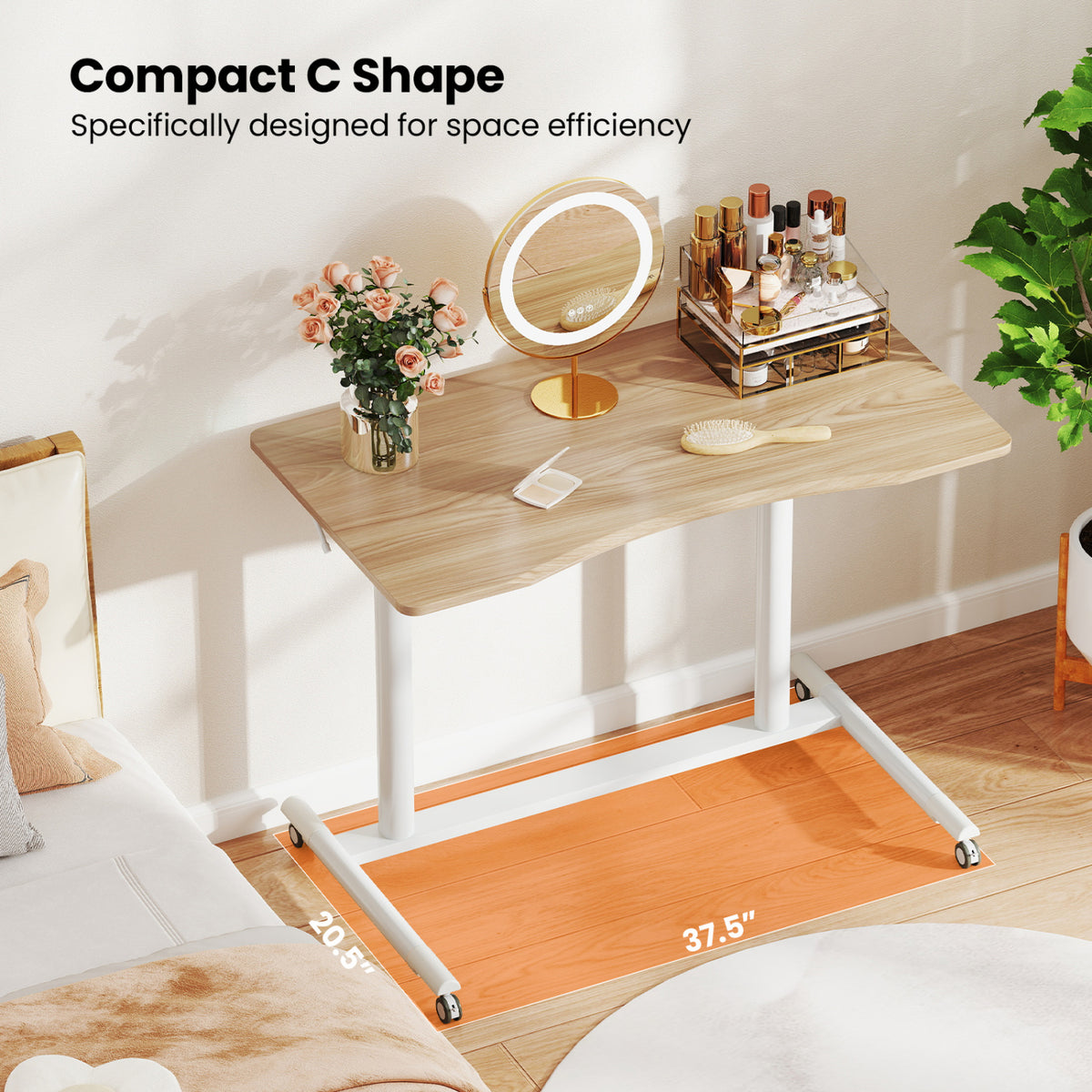 Height Adjustable Computer Desk Sit to Stand Rolling Notebook Table -Natural