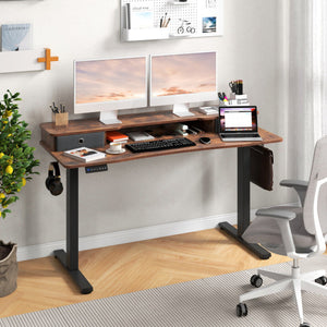 55 Inch x 24 Inch Height Adjustable Electric Standing Desk with 2 Drawers-Brown