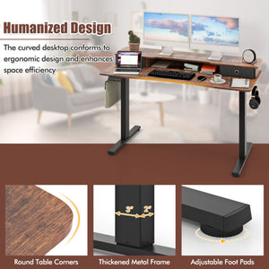 55 Inch x 24 Inch Height Adjustable Electric Standing Desk with 2 Drawers-Brown