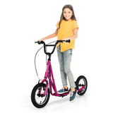 Height Adjustable Kid Kick Scooter with 12 Inch Air Filled Wheel-Pink