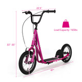 Height Adjustable Kid Kick Scooter with 12 Inch Air Filled Wheel-Pink