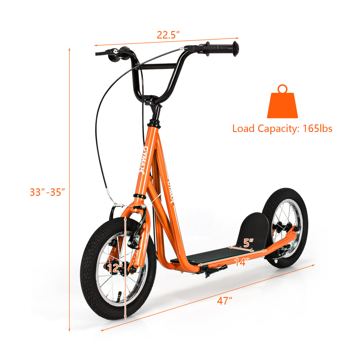 Height Adjustable Kid Kick Scooter with 12 Inch Air Filled Wheel-Pink