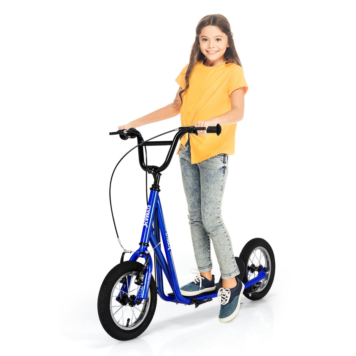 Height Adjustable Kid Kick Scooter with 12 Inch Air Filled Wheel-Pink