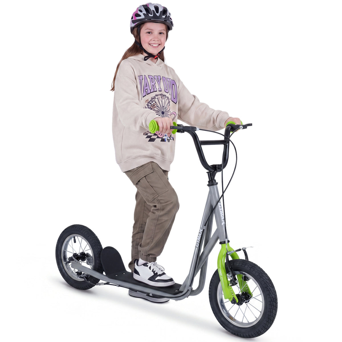 Height Adjustable Kid Kick Scooter with 12 Inch Air Filled Wheel-Grey