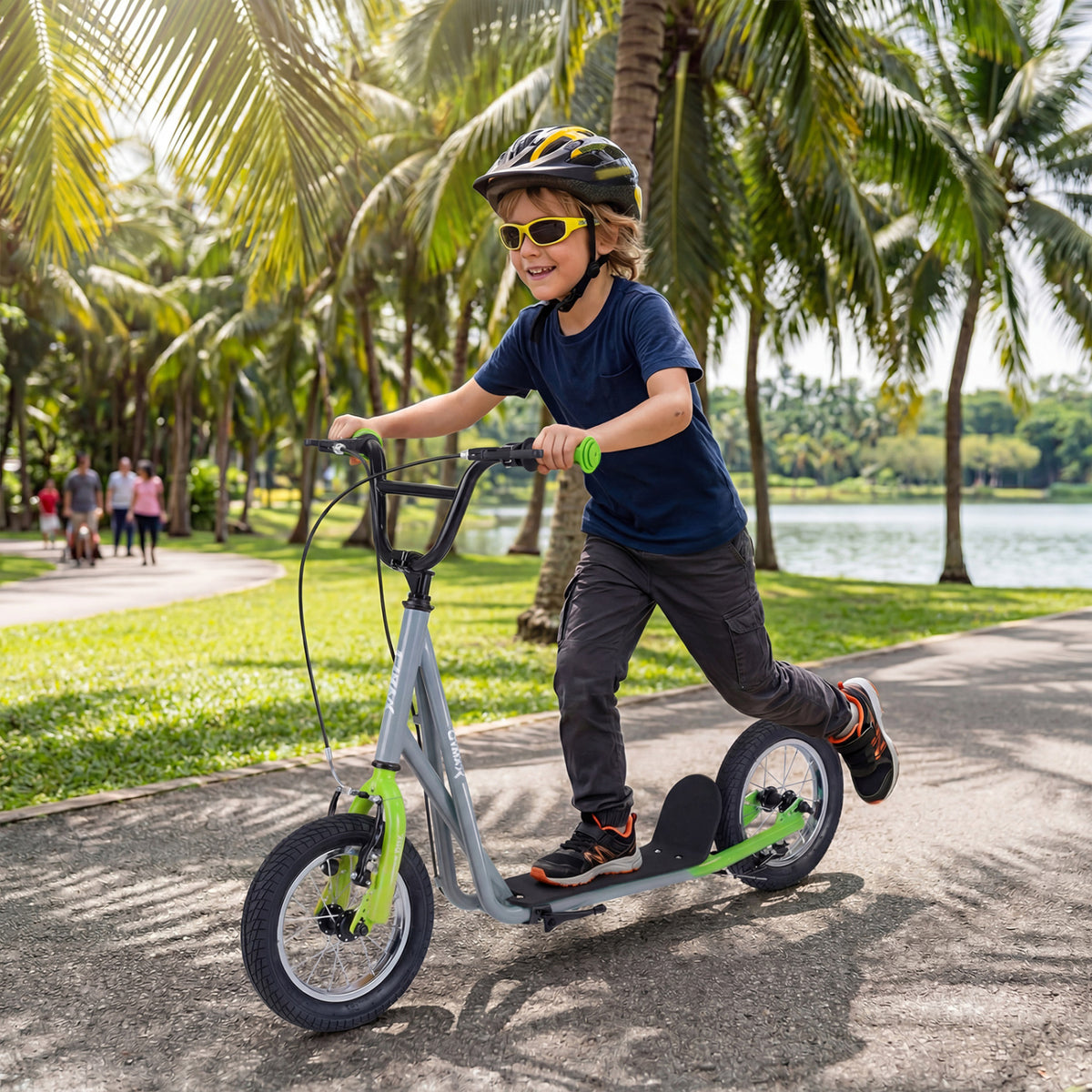 Height Adjustable Kid Kick Scooter with 12 Inch Air Filled Wheel-Grey