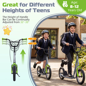 Height Adjustable Kid Kick Scooter with 12 Inch Air Filled Wheel-Grey