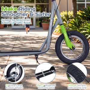 Height Adjustable Kid Kick Scooter with 12 Inch Air Filled Wheel-Grey
