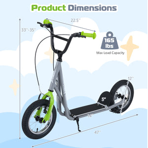 Height Adjustable Kid Kick Scooter with 12 Inch Air Filled Wheel-Grey